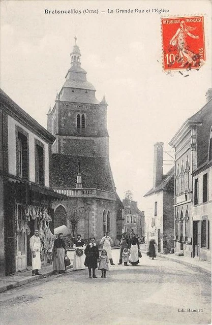 CPA 61 BRETONCELLES LA GRANDE RUE ET L'EGLISE (animée