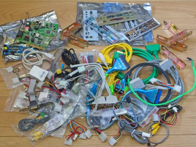 NEW Job Lot of PC Cables USB, Parallel, Headers, Molex, SATA, I/O Shield, Modem