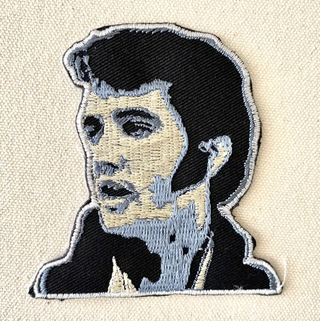 Elvis Presley Clothing Patch 70s Sideburns Head Profile Image Black Blue White
