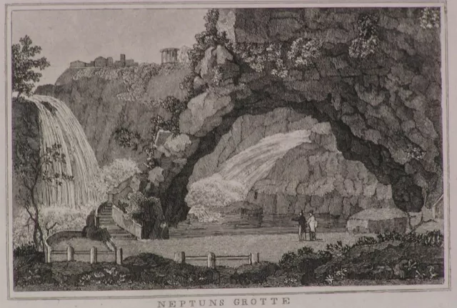 stampa originale del 1834 Grotte di Nattuno Roma passepartout cm 25x30