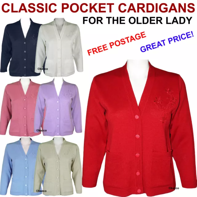 NEW LADIES BLUE Red Cardigan With Pockets For Older Women Elderly Woman Old 17.99 PicClick UK