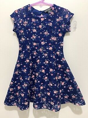 Cute Girls Blue Floral Lace Skater Style Dress 3-4yrs🌸