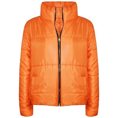 Kids Girls Orange Jacket Wetlook Cropped Padded Quilted Puffer Jackets 5-13 Year