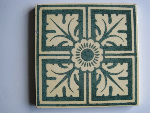 ANTIQUE VICTORIAN AESTHETIC GREEN FOLIATE WALL TILE PAT. No.5017 - CORN BROS?