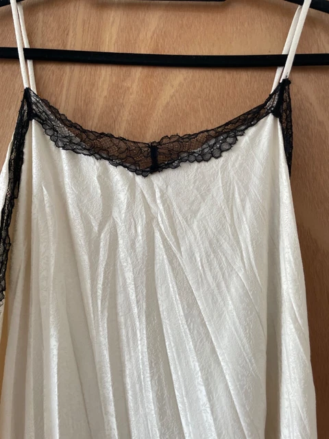 ZARA WHITE CREPE maxi dress with black lace trim, size small 16.15 -  PicClick UK