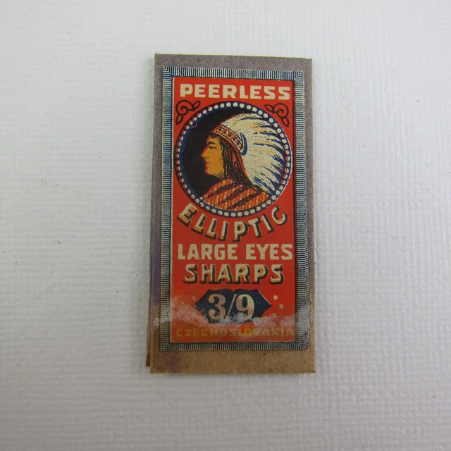 Antique Package Sewing Needles Peerless Elliptical Large Eyed Sharps #3/9 Czech