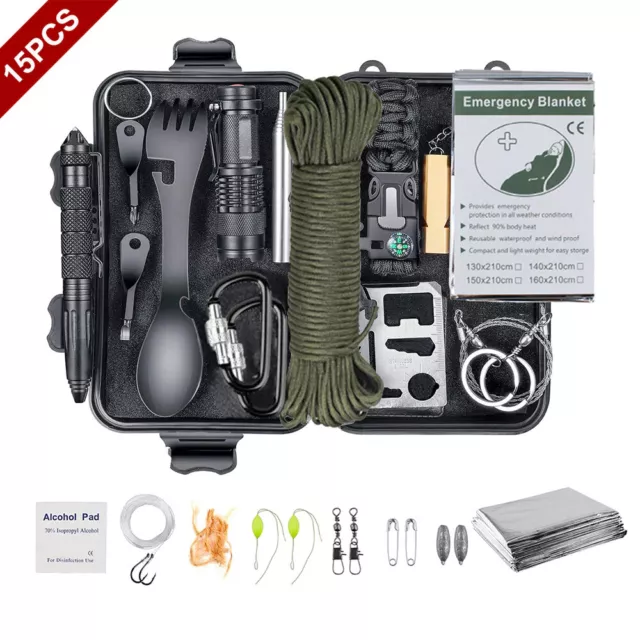 Kit de survie 15 en 1 pour Camping, équipement de défense tactique multifonction