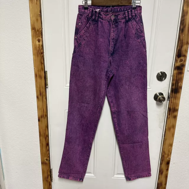 VTG Women's Roper Bright Pink Purple Acid Wash Size 11, High Waisted Jeans USA