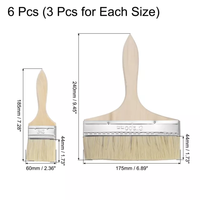 8Inch 2.5Inch Paint Brush Synthetic Bristle with 13/11mm Thick Wood Handle 6pcs 2