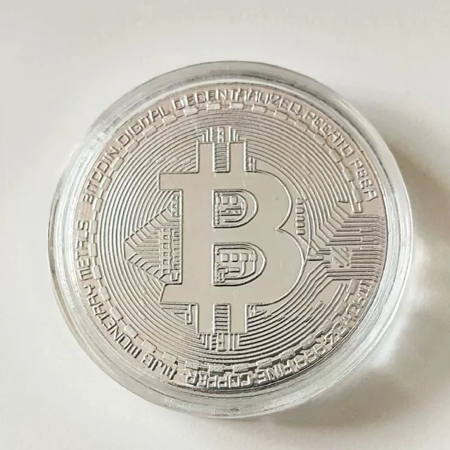 Commemorative Token Cryptocurrency Bitcoin Silver Symbol. Souvenir Collection