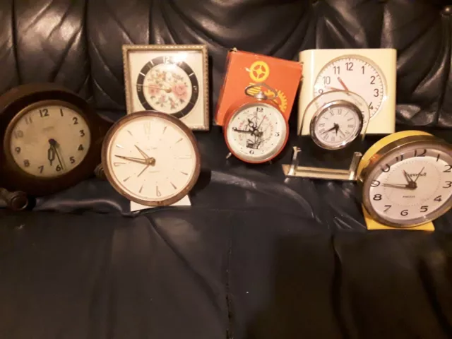 Job Lot Of 7 alarm/Bedside/Mantel Clocks..WORKING + 7 Unchecked/Spares
