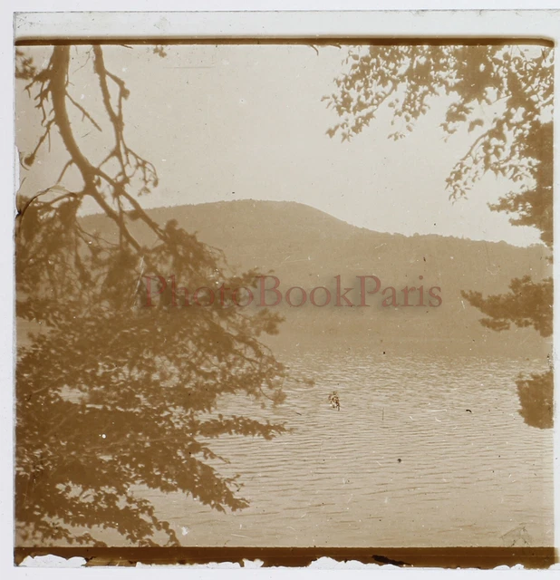 FRANCE Lac Pavin Auvergne Photo Stereo Glass Plate Vintage 1923