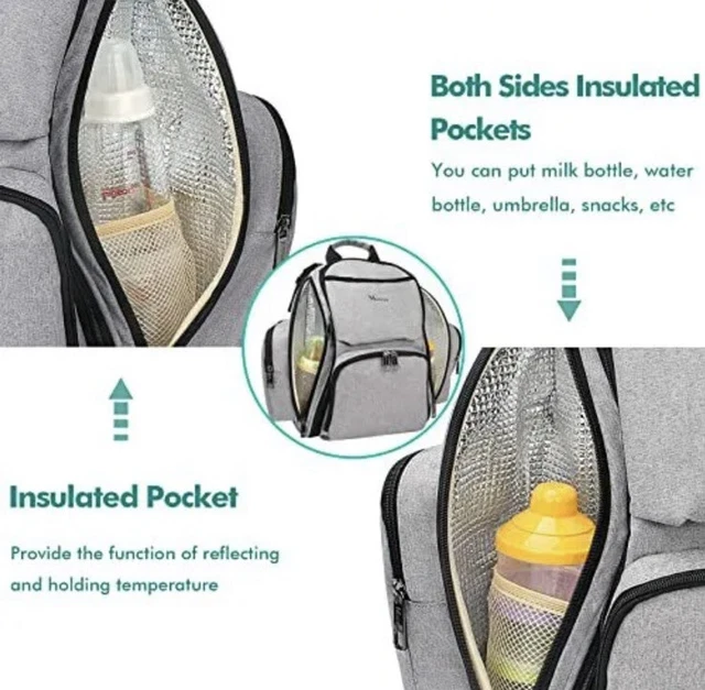 DIAPER BACKPACK✅Nappy Changing Bag Waterproof Travel Maternity Bag✅Grey MANCRO 3