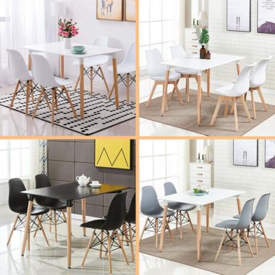 Fesjoy Sala da Pranzo Set da tavola Tavolo da Pranzo e 4 sedie da Esterno per Interni Set di mobili Set di sedie da Giardino in Legno Nero 