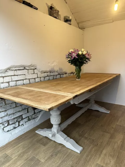 Old Charm 8.6 Foot Oak Extending Refectory Kitchen Dining Table Refurnished