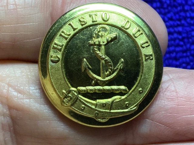 FOULED ANCHOR w MOTTO in GARTER GILT LIVERY COAT BUTTON 26mm c 1890s NOS