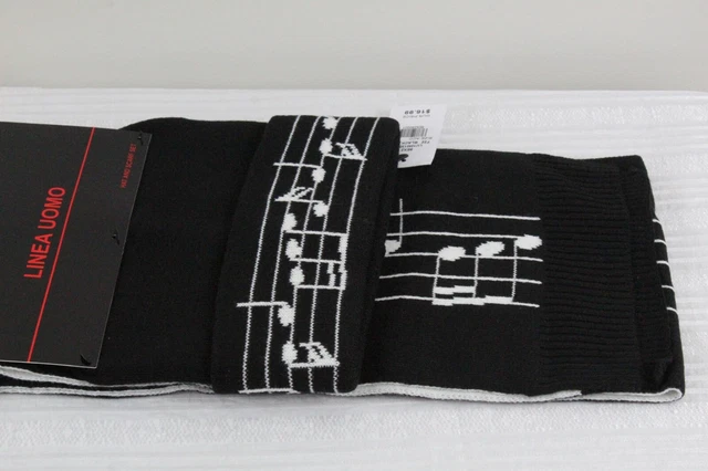 Men's Hat & Scarf Set One Size LINEA UOMO Music Staff Black NWT