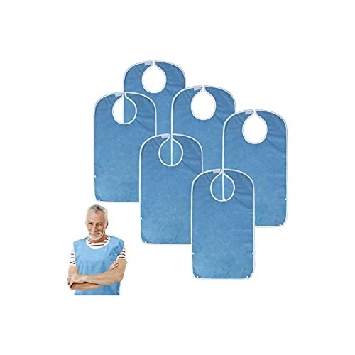 6PK Adult Bibs for Eating, Waterproof Clothing Protector with Premium Terry