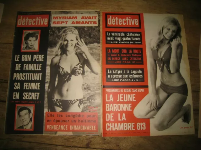 2 Revues Magazines"DÉTECTIVE." PIN UP.  Février / Aout 1971.