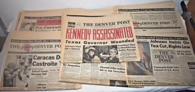 Kennedy Assassination Newspapers Lot of 7 The Denver Post Nov. 23rd to 29th 1963