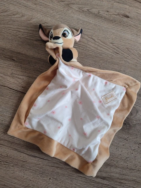 Doudou plat Bambi biche faon beige marron blanc fleurs Disney Baby