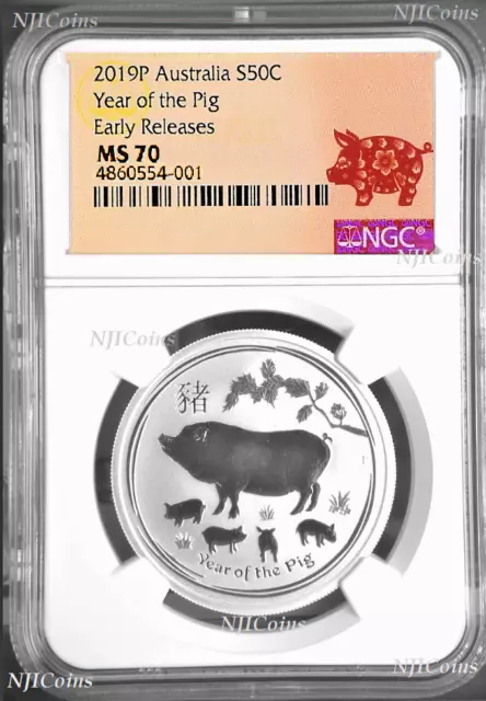 2019 P Australia Silver Lunar Year of the PIG NGC MS 70 1/2 oz Coin ER Perfect