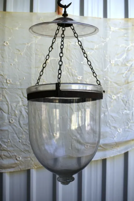 Antique Colonial Bell Jar Verre Lanterne Belge Lampes Pendent Light Plafonnier "