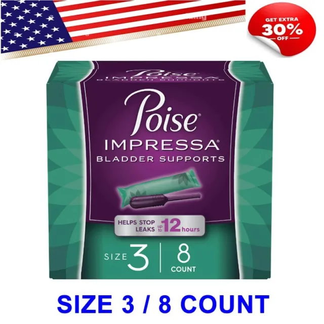 Poise Impressa Women's Incontinence Bladder Supports Comfortable, Size 3 8 Count