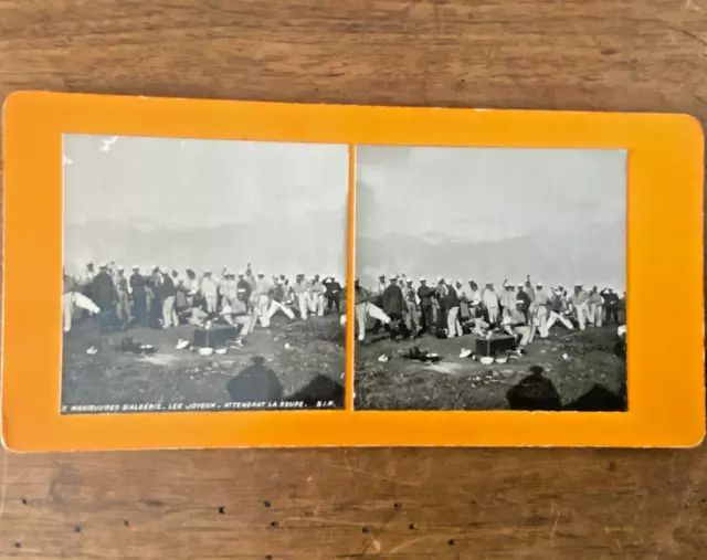 Photo Stereo Manoeuvres D Algerie Les Joyeux Attendant La Soupe Stereo View Sip