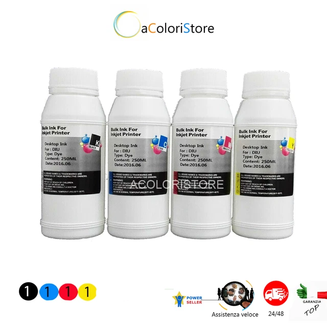 Ricarica inchiostro HP Epson Canon Brother kit per cartucce stampante 250ml X 4