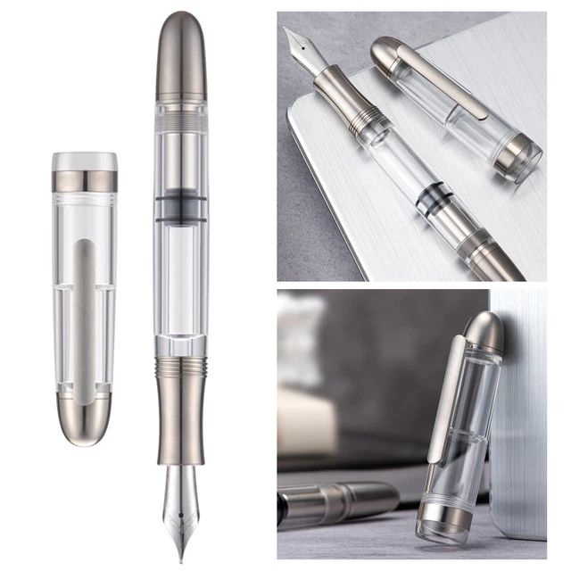 New Asvine P36 Piston Fountain Pen Bock/Asvine Nib Titanium&Acrylic Writing GiQV