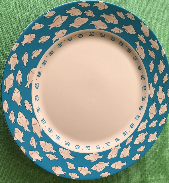 2 Vintage Fish Dinner Plates ichthys Pour Sato 10 5/8”Made In France EUC
