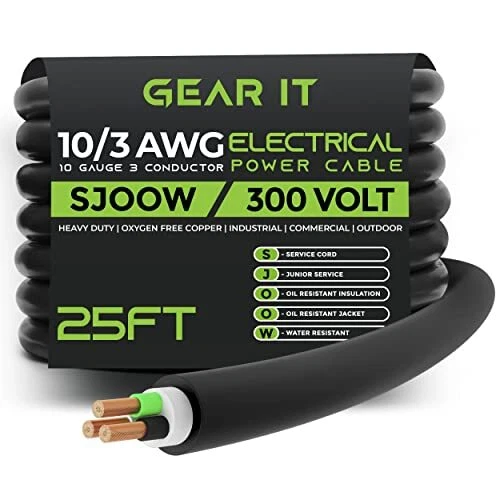 10/3 10 Awg Portable Power Cable 25 Feet 3 Conductor Sjoow 300v 10 Gauge Elect
