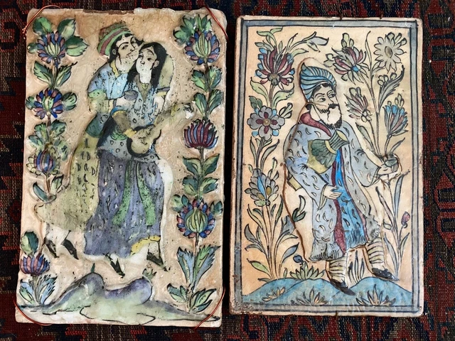 PAIR of antique Persian tiles