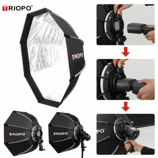 Triopo 90CM Portable Octagon Softbox For Speedlight Flash Bracket w/Handgrip Set