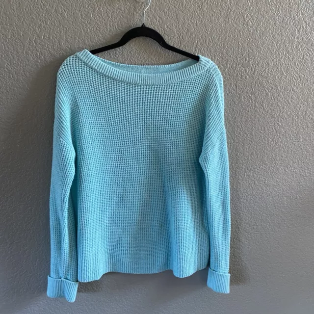 TALBOTS Sweater Womens Small Turquoise Aqua Waffle Knit Pullover Cotton Wool