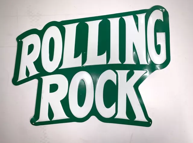 Rolling Rock Metal Tacker Sign Vintage Words Design Used Rare Man Cave