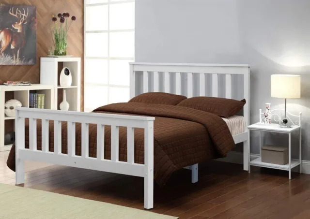 White Bed Wooden Frame Pine  Wood 3ft Single 4ft Small double Furniture Solid