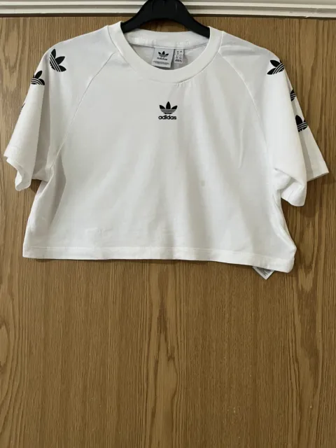 Womens ADIDAS ORIGINALS Classic White Cropped T Shirt UK 12