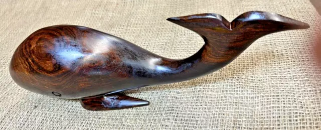 Vintage Hand Carved Dark Iron Wood Nautical Whale Paperweight Figurine Moby Dick