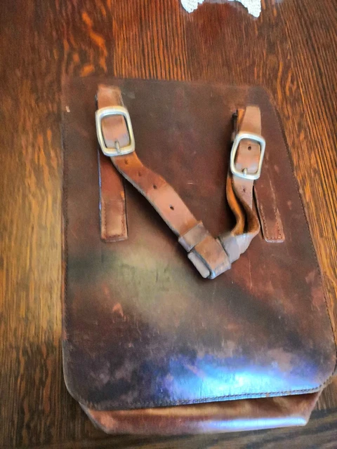 Ancienne Sacoche D'écolier Des Années 1940 - Cuir Véritable, Vintage