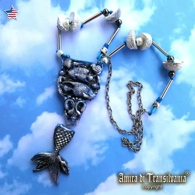 fashion jewelry pendant necklace luxury style women art deco siren fish pisces