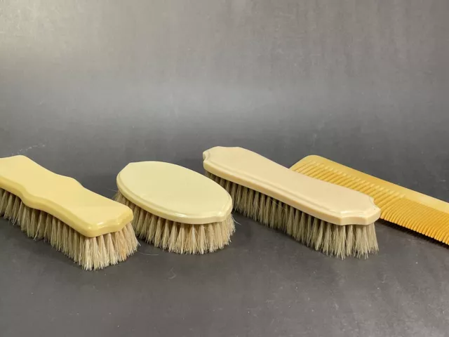 Vintage French Ivory Celluloid Pyralin Lint Clothing  Brushes Lot Vanity  1920s 3