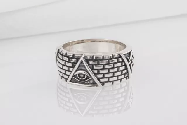 Eye of Providence Ring Handmade Bricks Ornament Square and Compass Jewelry