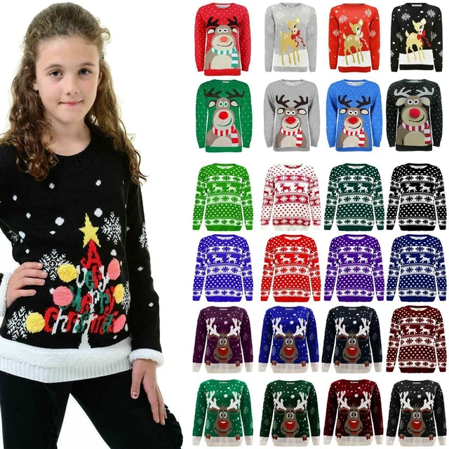 Maglione Natale Ragazzi Ragazze Novità Lavorato a Maglia Pom Pom Natale Bambini Pullover