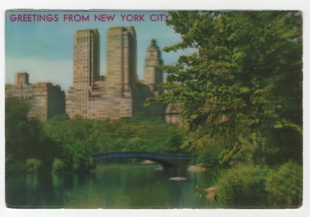 Central Park Lake New York City 1960's Vari-Vue Lenticular 3-D Postcard