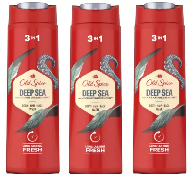 3x Old Spice Deep Sea 3-in-1 Ocean Breeze Scent Shower Gel For Men 250ml