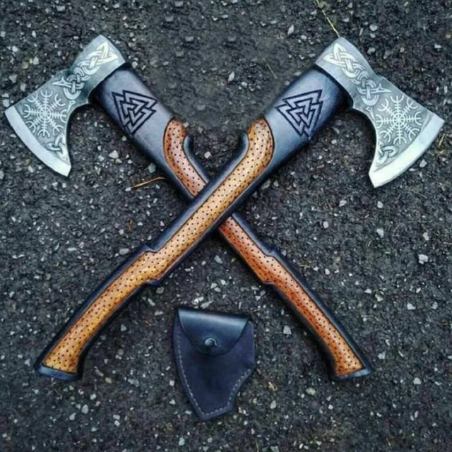 Lot of 2 Hand Forged Carbon Steel Viking Axe Ragnar Axe Camping Axe Hunting Axe