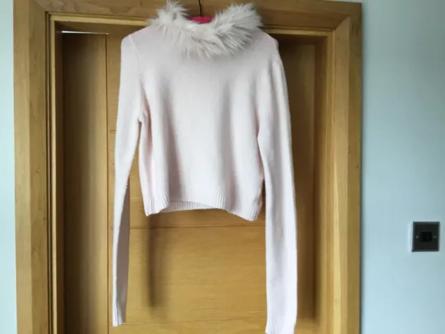 River Island pale pink jumper with detachable fur collar size 14 BNWT