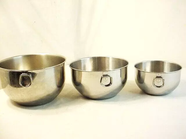 VINTAGE FARBERWARE #734 STAINLESS STEEL 3PC.SET OF NESTING MIXING BOWLS